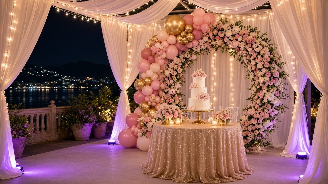 Cabana lights & birthday setup